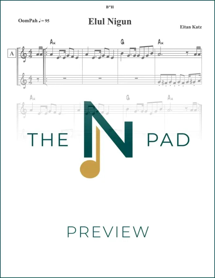 Sheet music for Elul Nigun by Eitan Katz from The Notation Pad, showing musical notes and lead sheet layout.