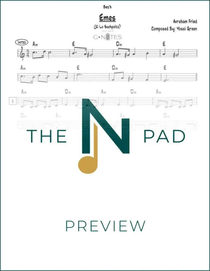 Sheet music for "Emes - Ki Lo Sachpoitz (Basic!)" by The Notation Pad, showing musical notes on a page.
