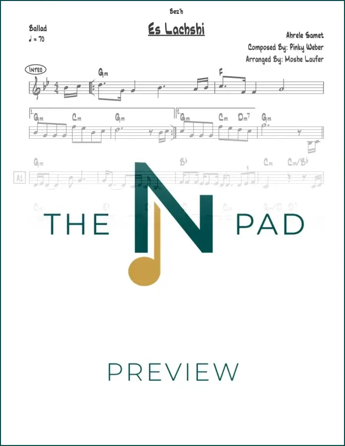Sheet music for Es Lachshi by The Notation Pad, featuring a lead sheet with musical notes and notation on a white background.