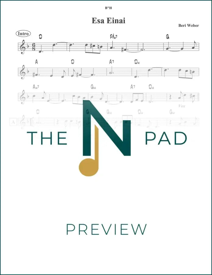 Sheet music titled "Beri" by Esa Einei, published by The Notation Pad, showing musical notes and staff on the lead sheet.