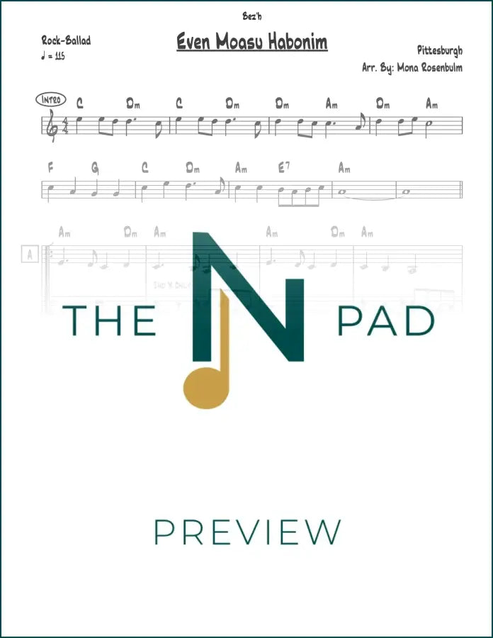 Sheet music titled "Even Moasu - Pittsburgh" by The Notation Pad, featuring lead sheet notation on a clean background.