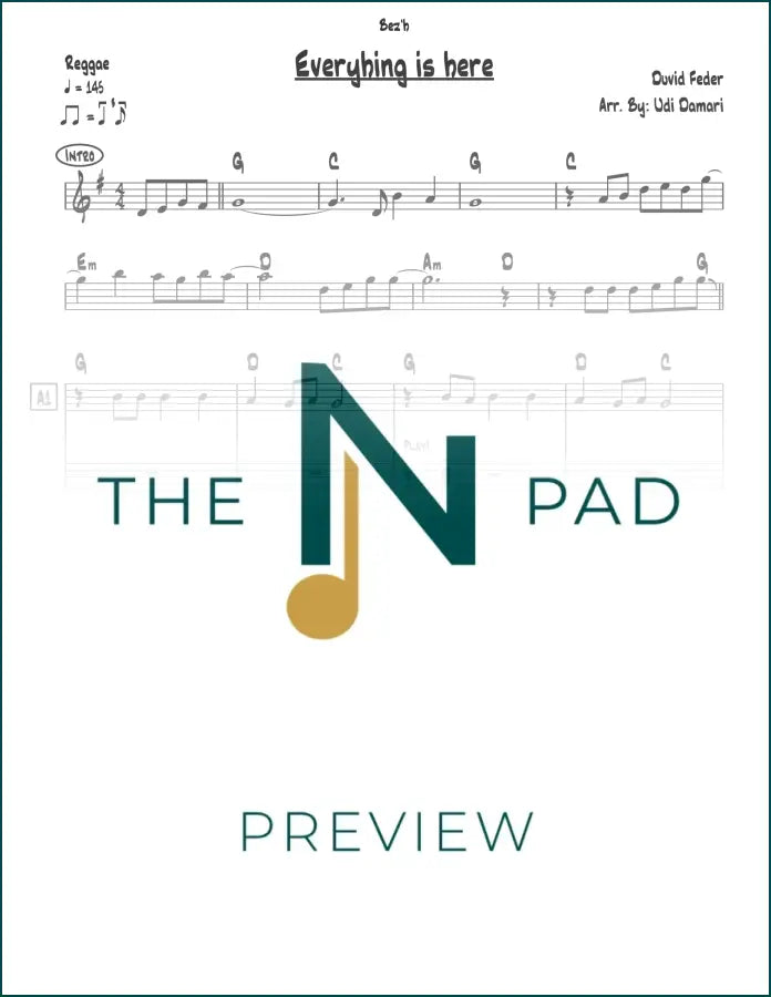 Sheet music for "Everything Is Here" by Feder, published by The Notation Pad, showing musical notes on a lead sheet.