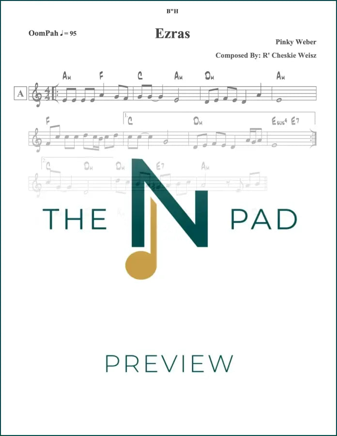 Sheet music for Ezras - Pinky by The Notation Pad, featuring musical notes on a clean lead sheet with handwritten annotations.