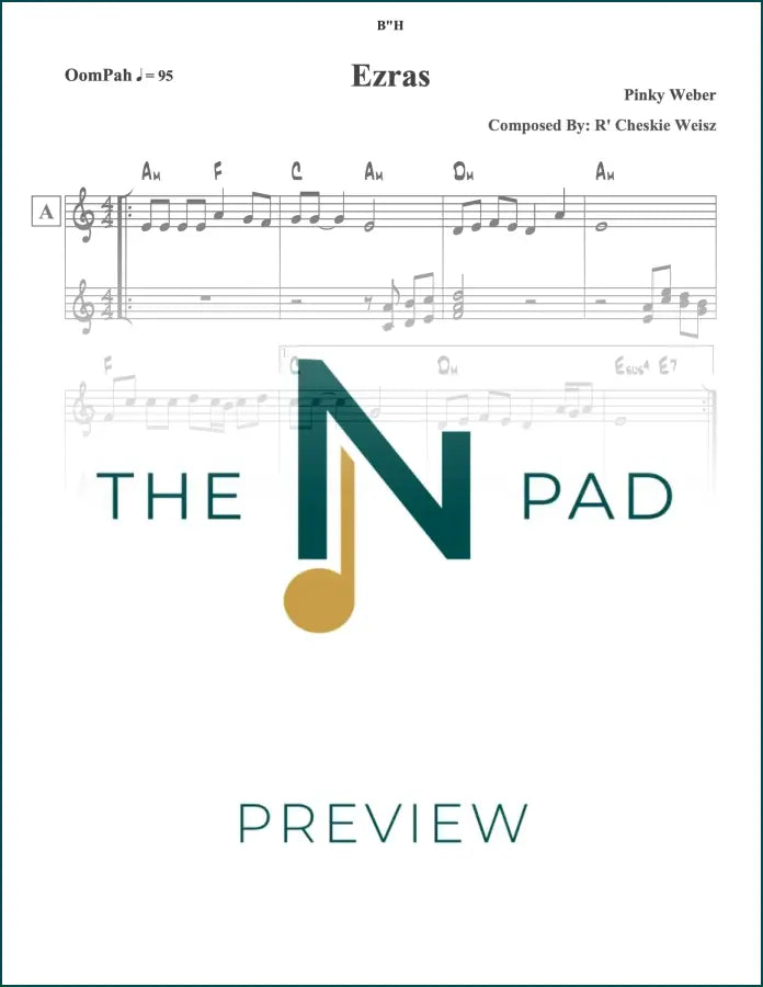 Sheet music titled "Ezras - Pinky" by The Notation Pad, featuring a lead sheet with musical notation on a white background.