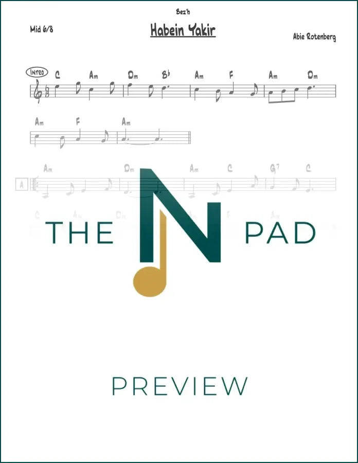 Sheet music for "Rotenberg" by Habein Yakir, published by The Notation Pad, showing a lead sheet with musical notes and annotations.