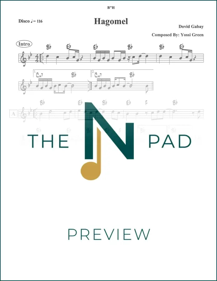 Sheet music for Hagomel - Gabay by The Notation Pad, featuring musical notes on a lead sheet with staff and notation details.