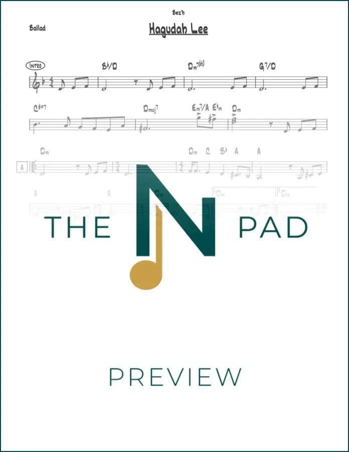 Sheet music for Haguda Lee by The Notation Pad, featuring a lead sheet with musical notes on a white background.