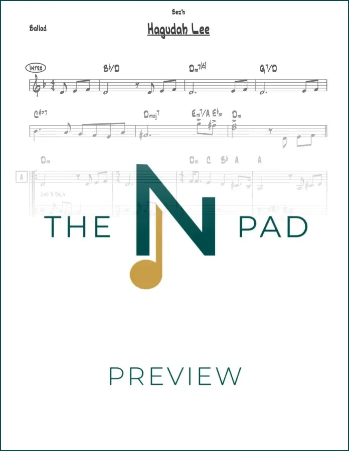 Sheet music lead sheet for "Haguda Lee" by The Notation Pad, featuring musical notation on a clean white background.