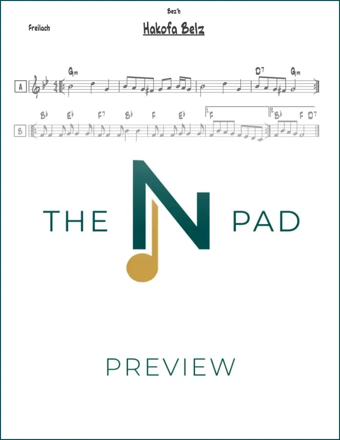 Sheet music for Hakofa Belz Skver Main by The Notation Pad, featuring a lead sheet with musical notation on white paper.