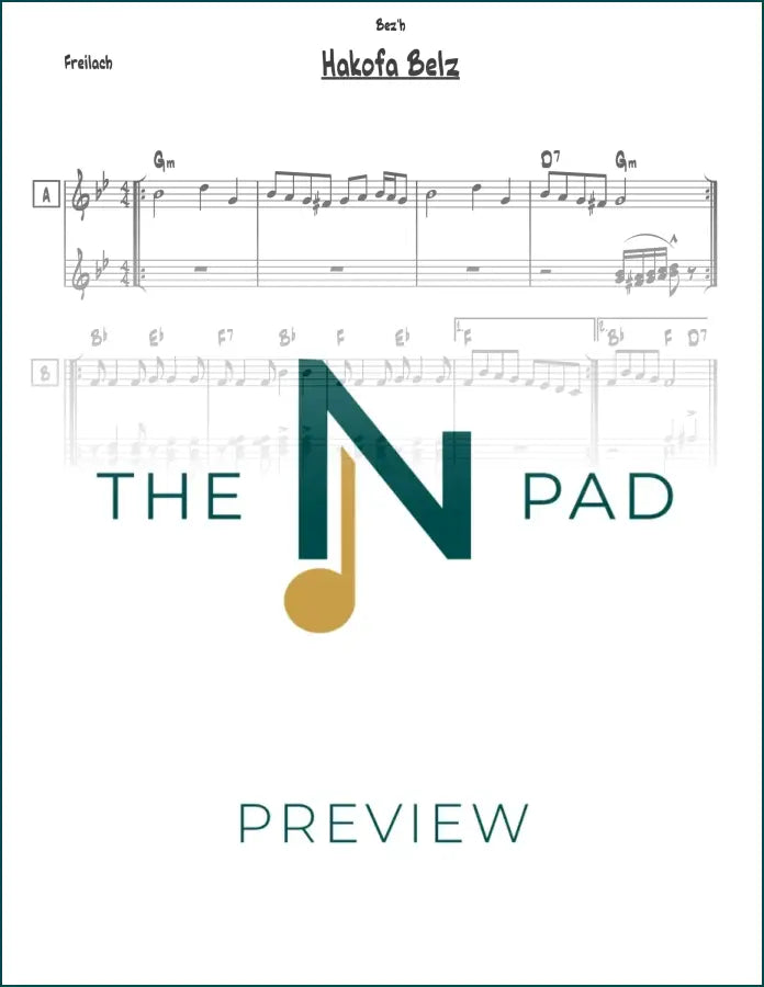 Sheet music for Hakofa Belz Skver Main by The Notation Pad, showing musical notes on a lead sheet.