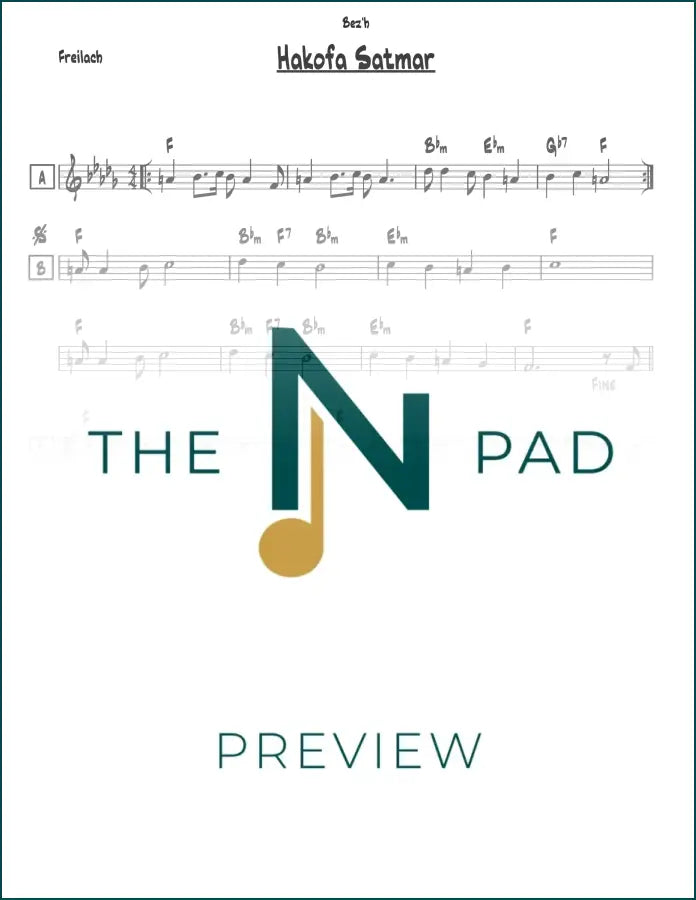 Sheet music for Hakofa Satmar 2 by The Notation Pad, showing a lead sheet with musical notation on white paper.