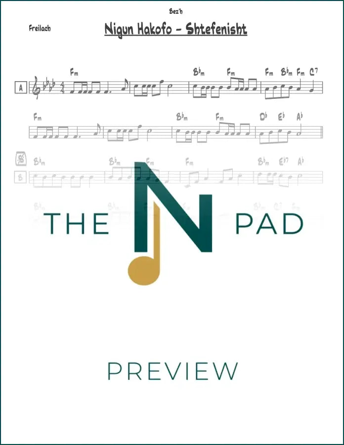 Hakofa Shtefenisht sheet music by The Notation Pad, showing lead sheet with musical notes and lyrics on a music stand.