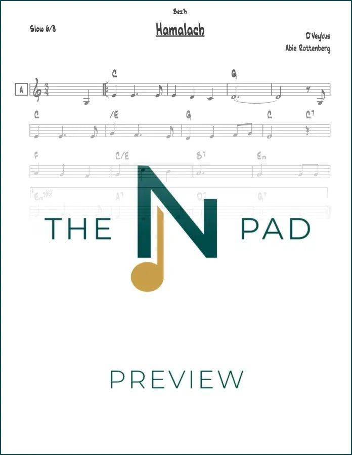 Sheet music for "Hamalach - D'veykus" by The Notation Pad, featuring lead sheet with musical notes and lyrics.