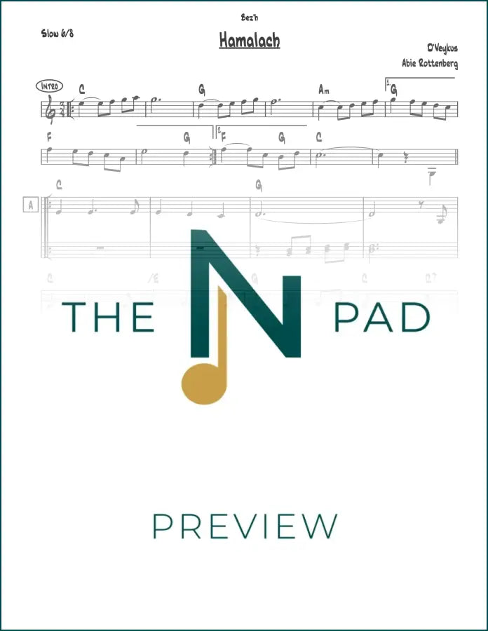 Sheet music for "Hamalach - D'veykus" by The Notation Pad, showing musical notes and lead sheet layout.