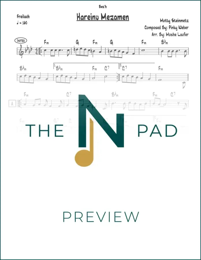 Hareini Mezamen sheet music by The Notation Pad, featuring a lead sheet with musical notes and lyrics on white paper.