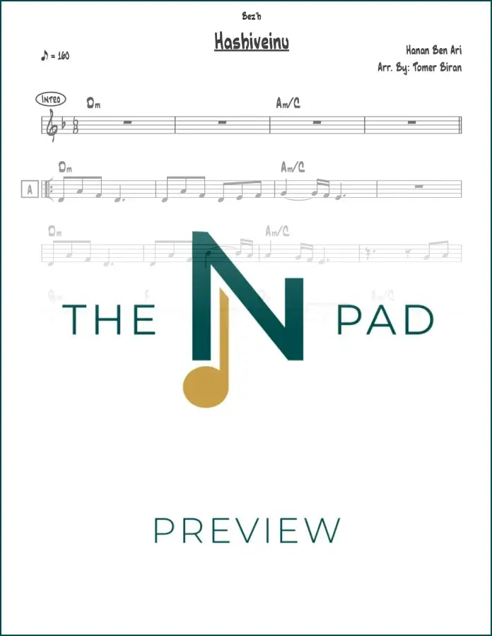 Sheet music for "Hashiveinu" by Hanan Ben Ari, published by The Notation Pad, featuring musical notes and lead sheet layout.
