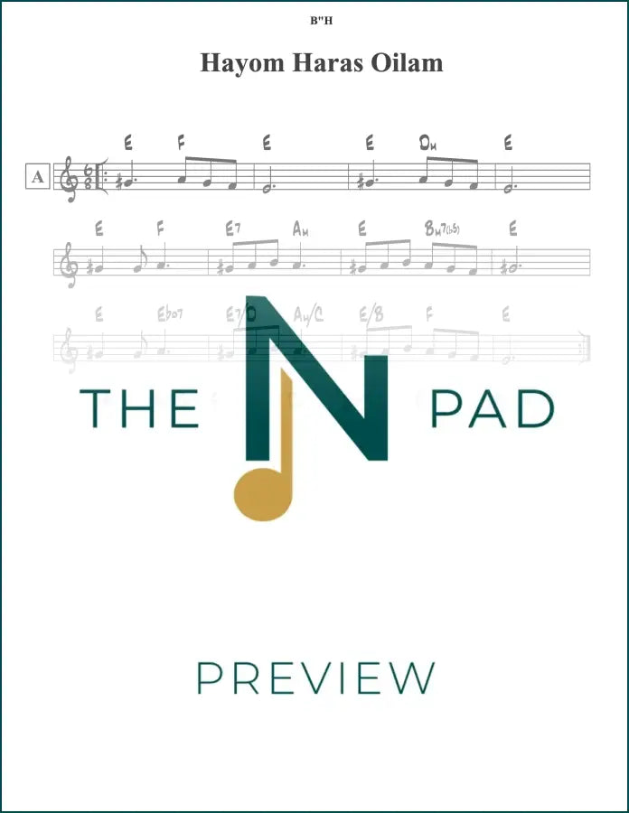 Sheet music for "Hayom Haras" by The Notation Pad, showing lead sheet with musical notes and lyrics on a clean background.