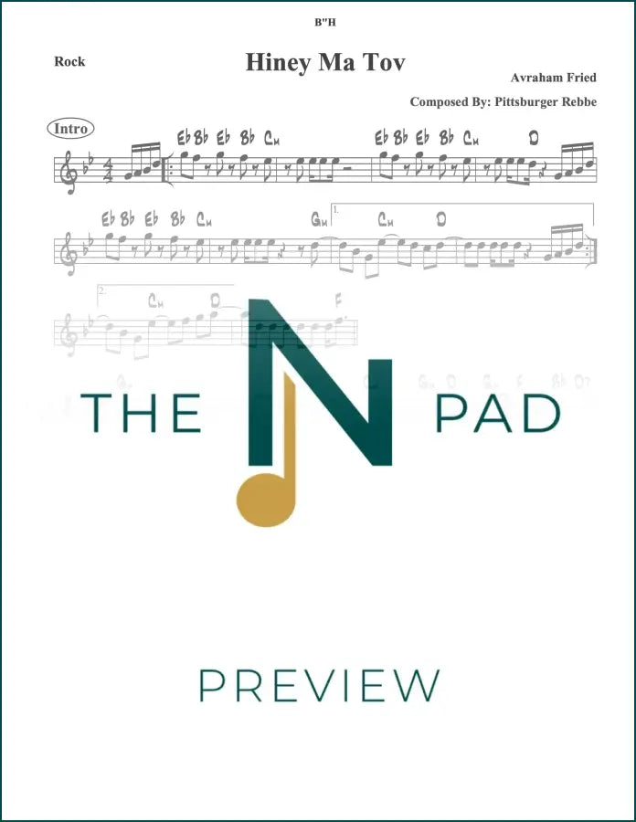 Sheet music for "Hinei Ma Tov" by The Notation Pad, showing musical notes and lyrics on a printed lead sheet.