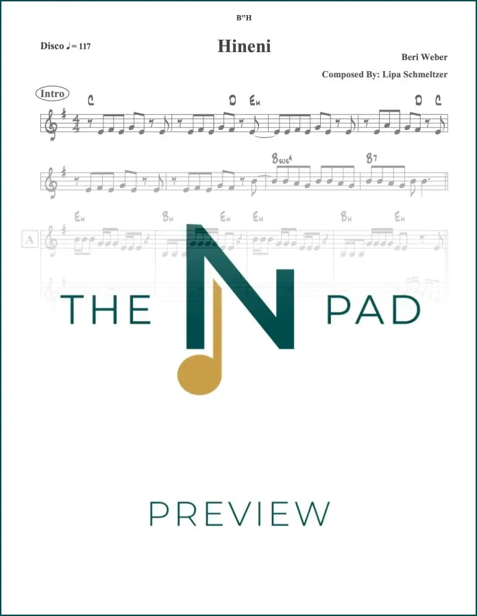 Sheet music for "Beri" by Hineni, published by The Notation Pad, featuring a lead sheet with musical notation on a white background.