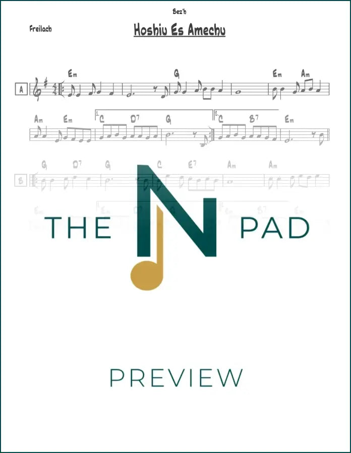 Sheet music for "Hoshiu Es Amechu" by Chabad, published by The Notation Pad, showing musical notation on a printed lead sheet.
