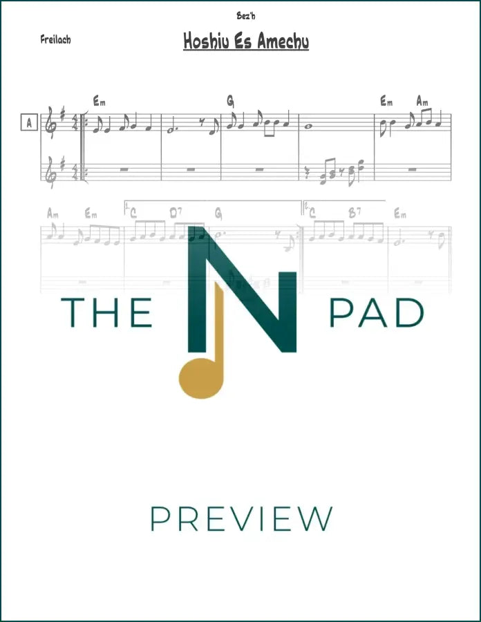 Sheet music for "Hoshiu Es Amechu" by Chabad, published by The Notation Pad, showing musical notes and notation on a printed page.