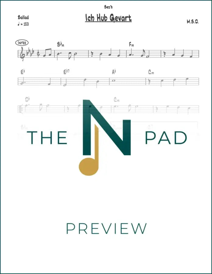 Sheet music for Ich Hub Gevart by MBD from The Notation Pad, featuring a lead sheet with musical notation.