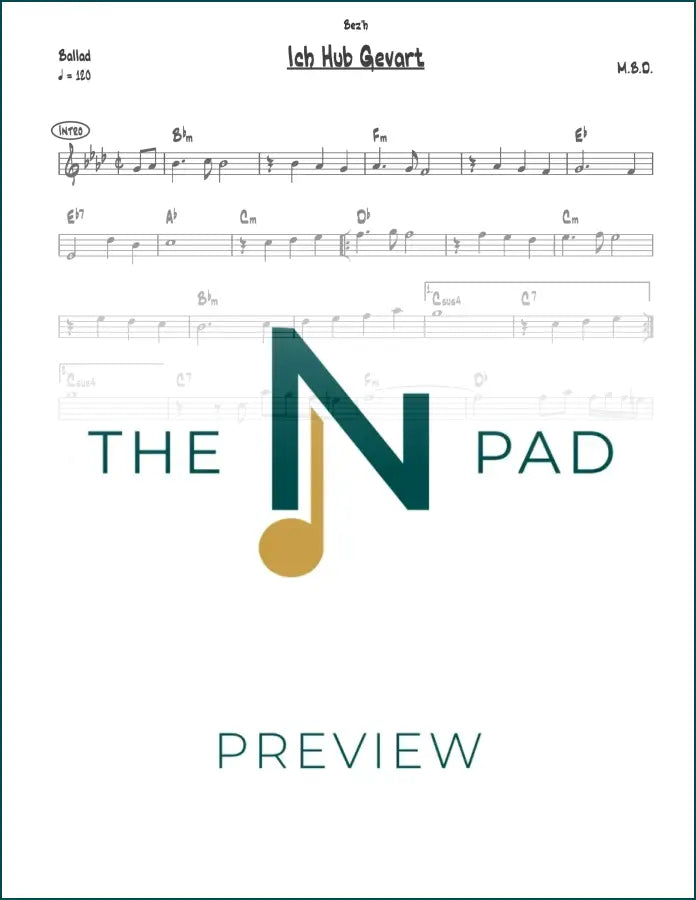 Sheet music titled "Ich Hub Gevart - MBD" by The Notation Pad, showing musical notes and staff on a clean background.