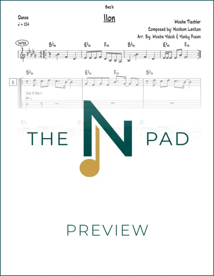 Sheet music titled "Ilon" by Tischler from The Notation Pad, featuring musical notes on a printed lead sheet.