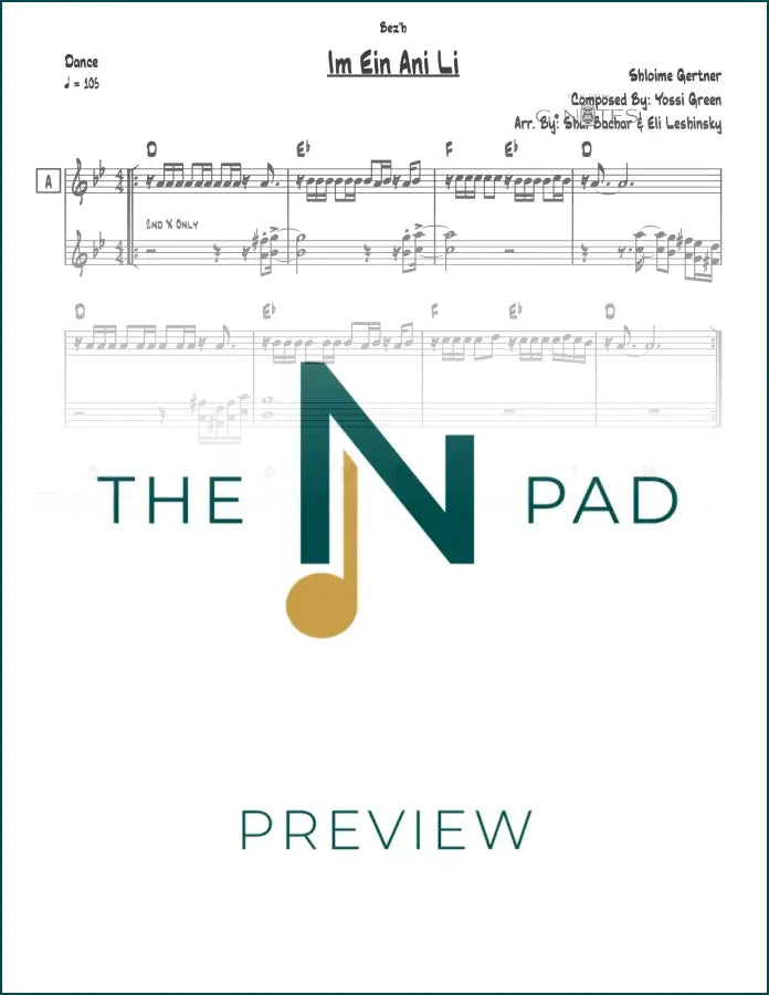 Sheet music for "Im Ein Ani Li" by Gertner, a lead sheet from The Notation Pad, showing musical notes on a music stand.