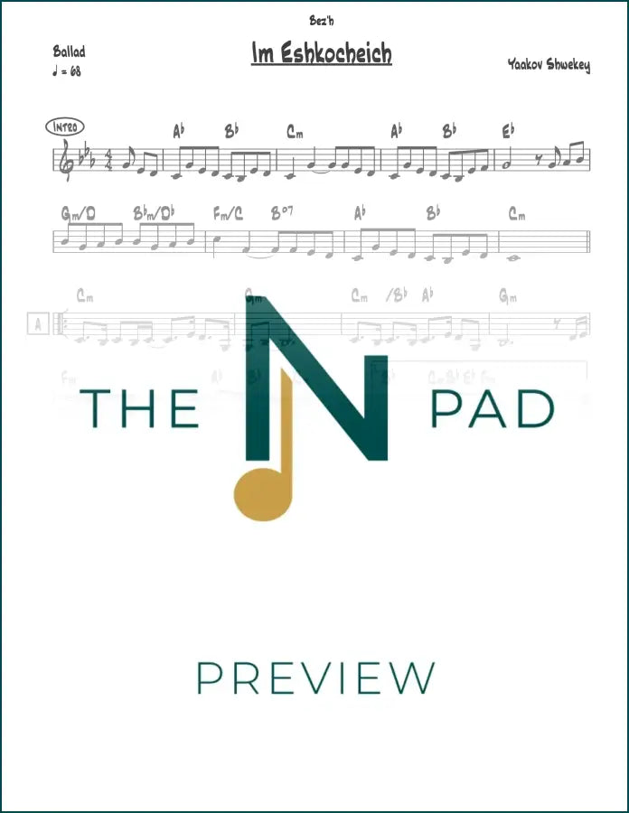 Sheet music for "Im Eshkachech" by Shwekey from The Notation Pad, featuring musical notation on a white lead sheet.