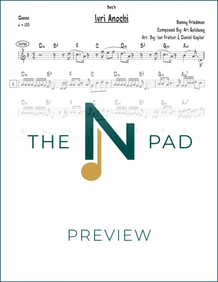 Sheet music for "Ivri Anochi" by Benny from The Notation Pad, featuring lead sheet with musical notation.