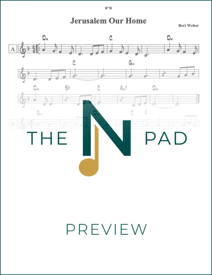 Sheet music for "Jerusalem Our Home" by The Notation Pad, featuring lead sheet with musical notation.