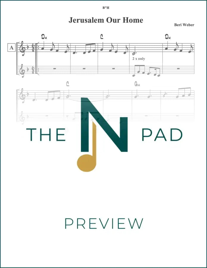 Sheet music for "Jerusalem Our Home" by Aheim from The Notation Pad, featuring musical notes on a printed lead sheet.