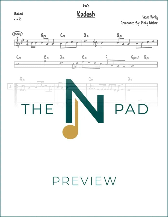 Sheet music of "Kadeish - Honig" by The Notation Pad, a lead sheet with musical notation and lyrics.