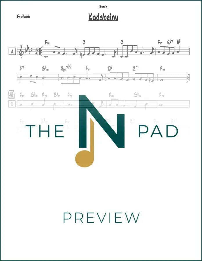 Sheet music for "Kadsheinu - Vetaher Libeinu" by The Notation Pad, featuring lead sheet notation for piano and vocals.