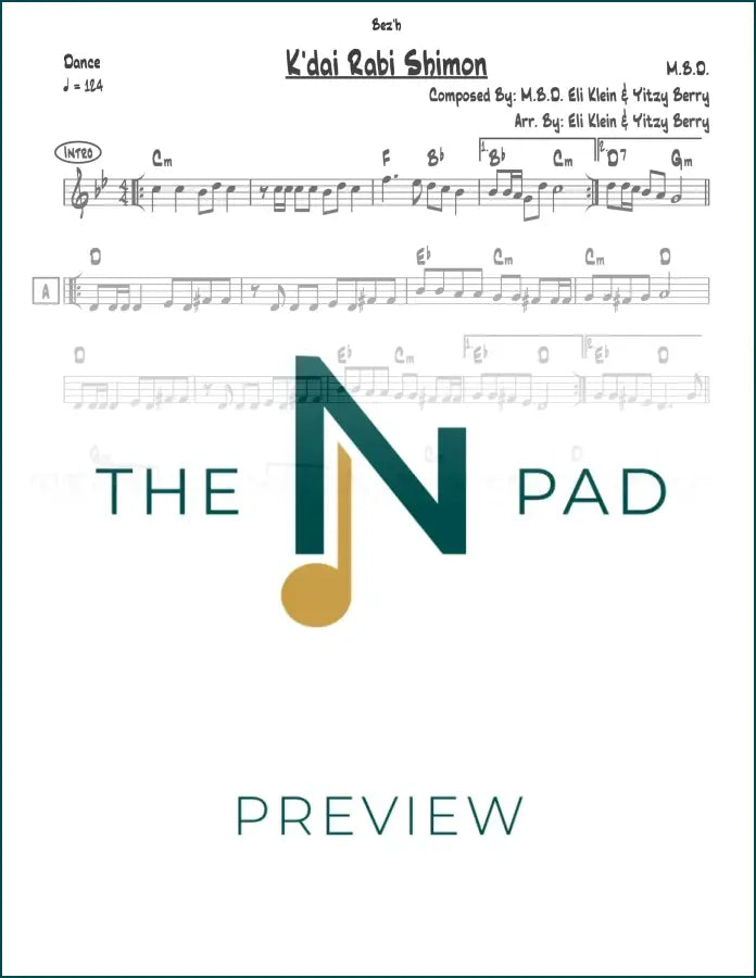 Sheet music for Kedai Rabi Shimon from The Notation Pad, MBD lead sheet with musical notation and lyrics.
