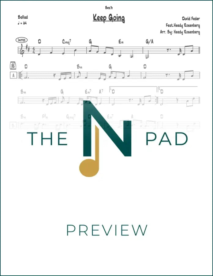 Sheet music titled "Keep Going" by Feder, published by The Notation Pad, featuring musical notes on a lead sheet.
