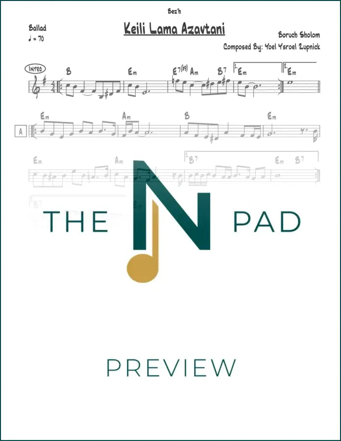 Sheet music for Keili - Boruch Sholom by The Notation Pad, featuring lead sheet with musical notation and lyrics.