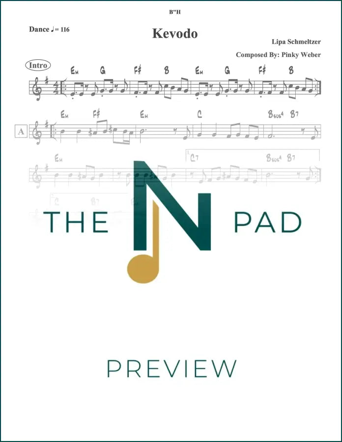 Sheet music for "Lipa" by Kevodo from The Notation Pad, featuring musical notes and lead sheet layout.