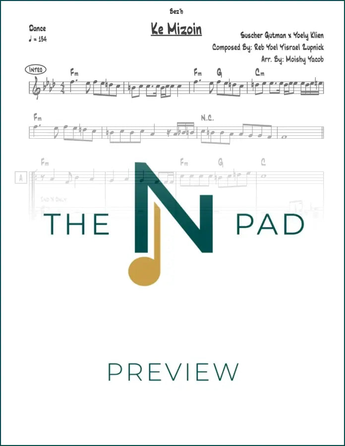 Sheet music for "Ki Mitzioin - Suscher" by The Notation Pad, featuring a lead sheet with musical notation.