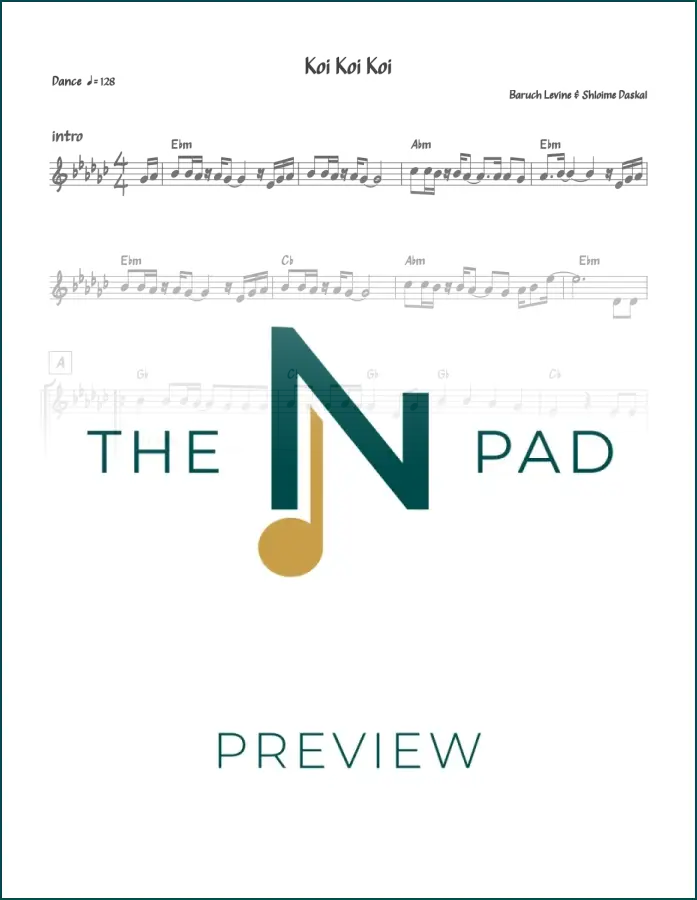 Sheet music for "Koi Koi Koi" by Levine &amp; Daskal from The Notation Pad, featuring lead sheet with musical notation.