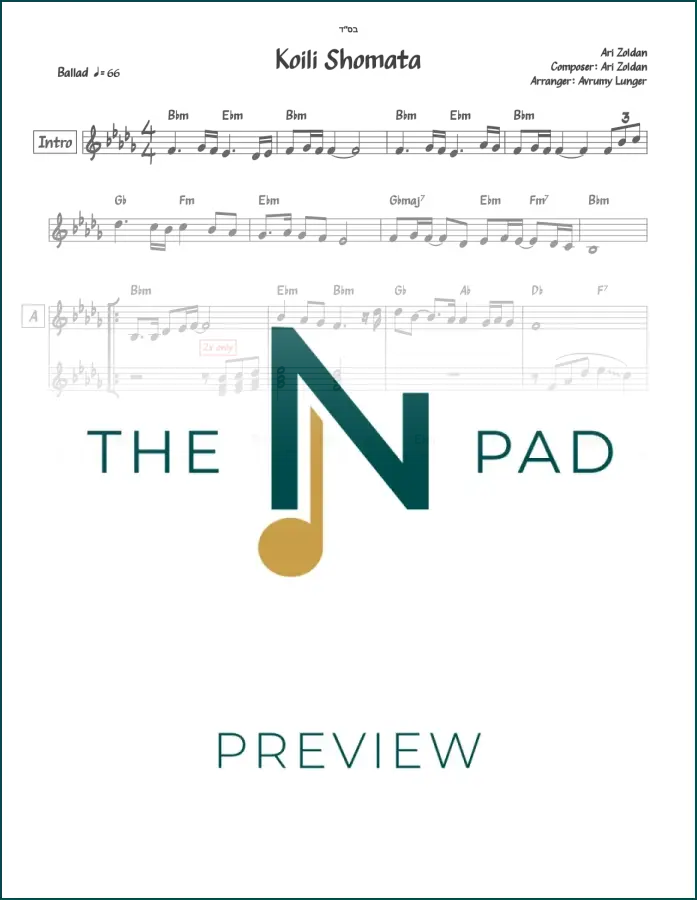 Sheet music for "Koili Shomata" by Ari Zoldan, published by The Notation Pad, displayed on the cover in the image.