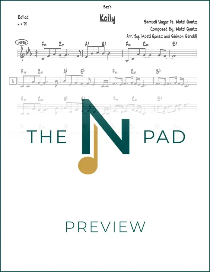 Sheet music for "Koily" by Ungar/Gantz from The Notation Pad, showing a lead sheet with musical notation.