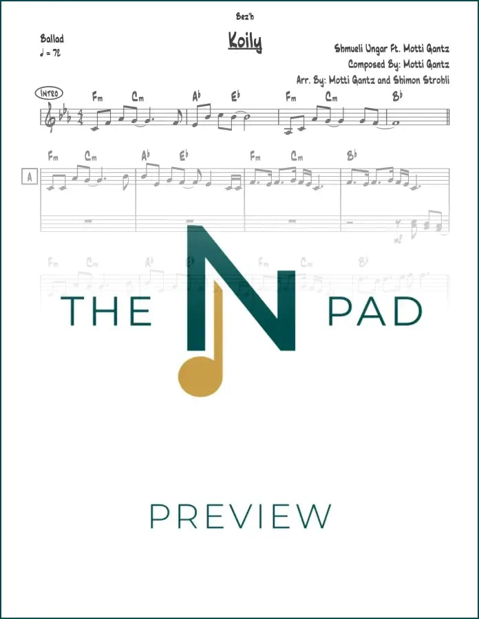 Sheet music for "Koily" by Ungar / Gantz from The Notation Pad, featuring lead sheet with musical notation.