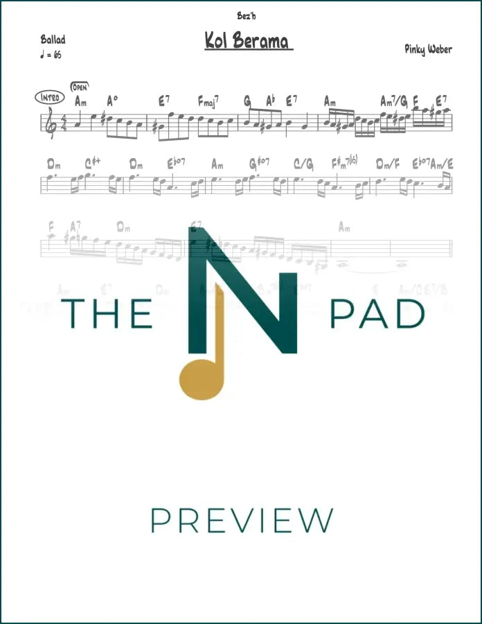 Sheet music for "Pinky" by Kol Berama, full arrangement, from The Notation Pad, featuring detailed musical notation.