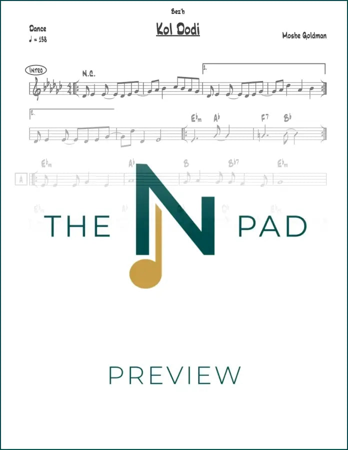 Sheet music for "Kol Dodi" by Goldman from The Notation Pad, featuring a lead sheet with musical notes on a printed page.
