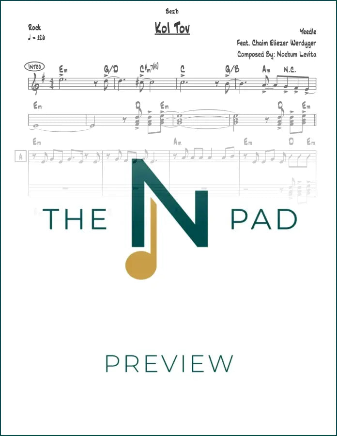 Sheet music lead sheet titled "Kol Tov" by The Notation Pad, featuring musical notation on a clean background.
