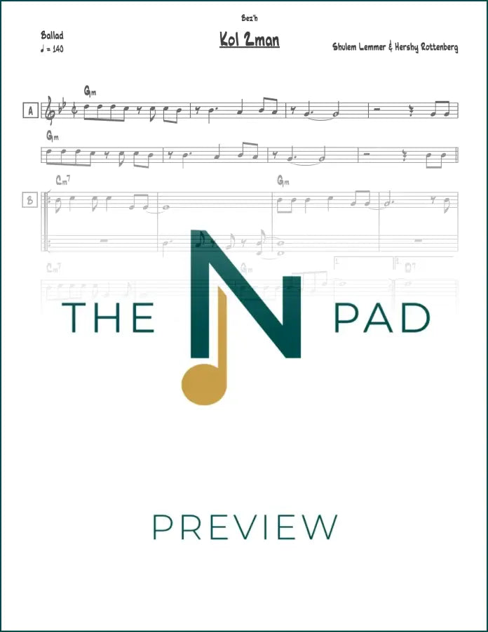 Sheet music for Kol Zman from The Notation Pad, featuring a lead sheet with musical notation and lyrics.