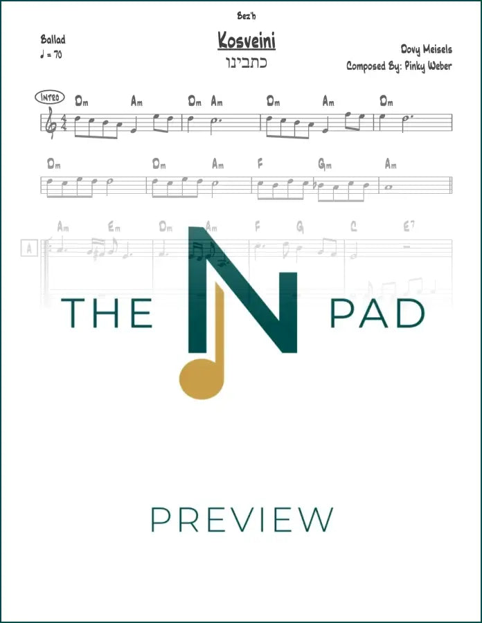 Lead sheet of Kosveini by The Notation Pad, featuring sheet music notation on a clean background.