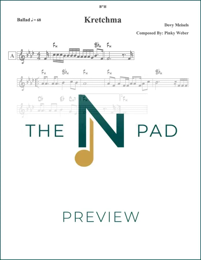 Sheet music for "Kretchma" by Dovy Meisels from The Notation Pad, showing musical notes and notation on a clean sheet.